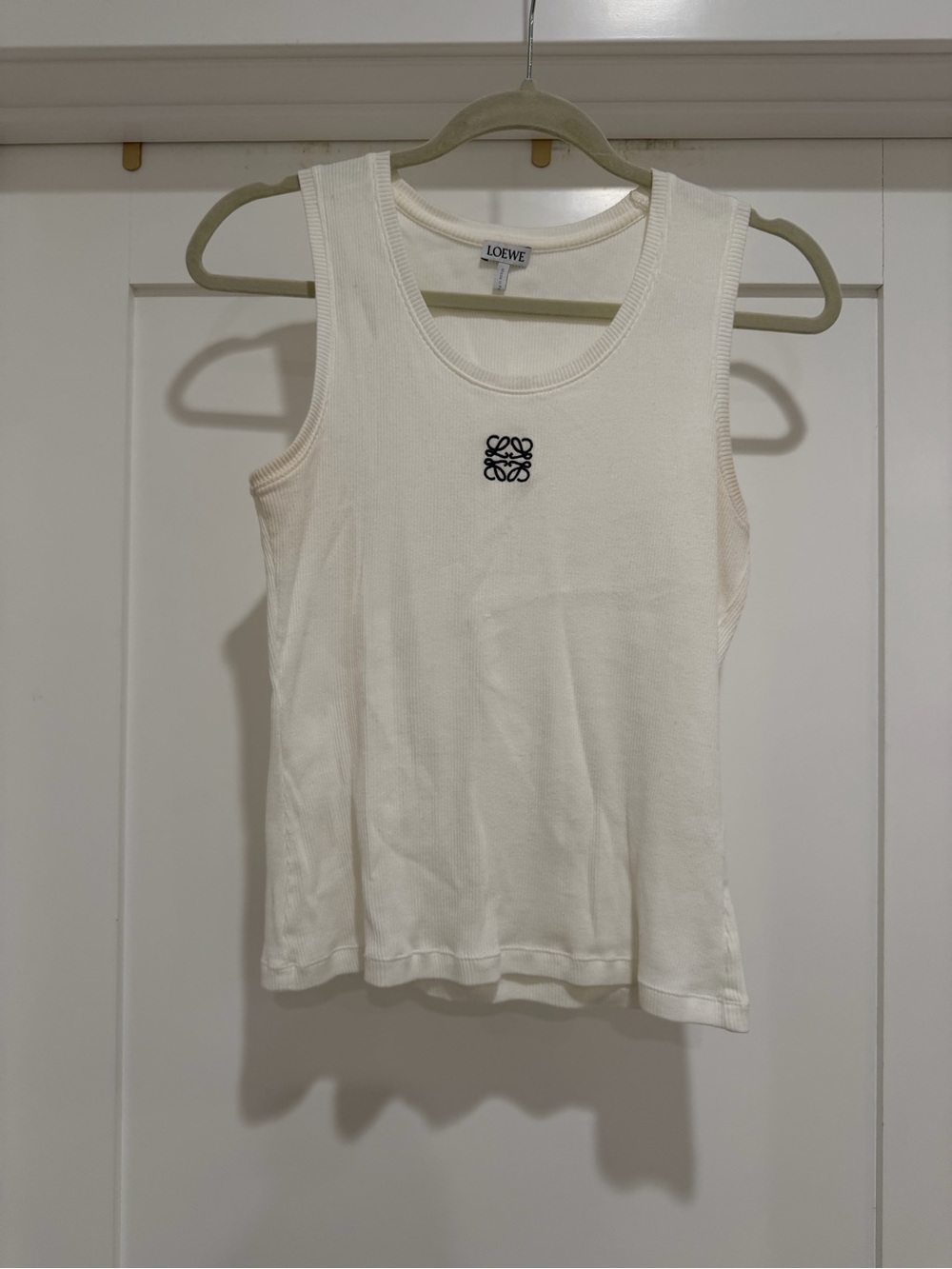 Loewe Ivory Ribbed Tank with Black Anagram Embroidery